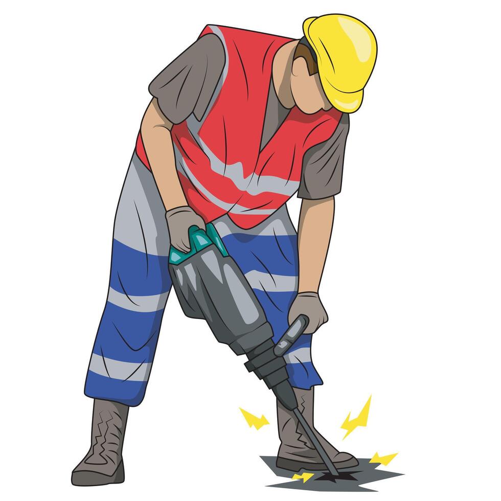 Illustration of Construction Workers Repairing a Road. Architectural Engineering Worker for Heavy Machinery Projects Critical Path Method vector