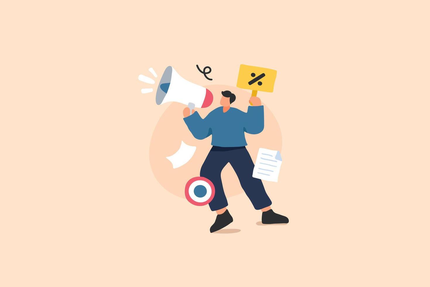 Marketing and Advocacy Illustration. A Character Holding a Megaphone and Protest Sign Representing Activism and Social Engagement. vector