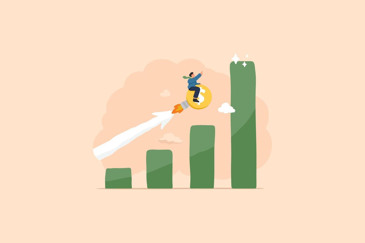 Exponential Growth and Financial Success Illustration. A Rocket Flying Upward with a Financial Graph Arrow. vector
