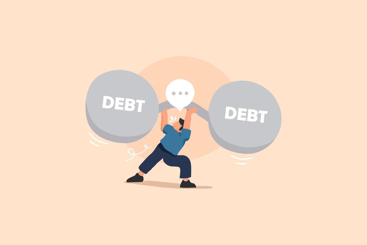 Debt and Financial, burden, Struggle Illustration. A Man Lifting a Heavy Debt Ball Like a Weight. vector