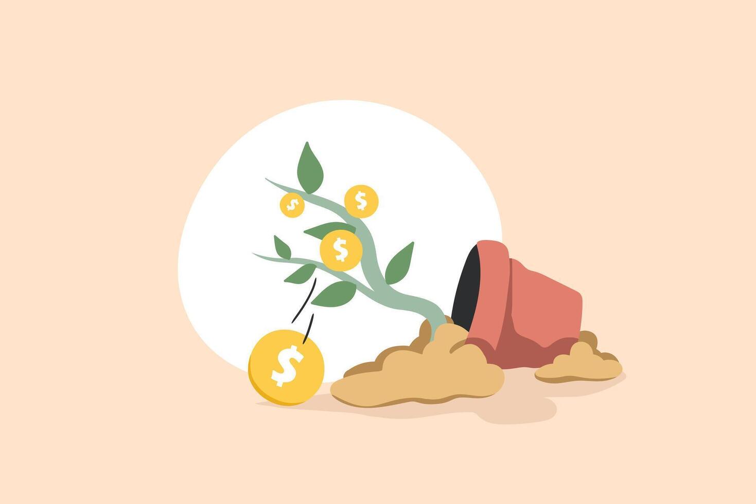 Financial Failure. Fallen Dollar Tree with Broken Pot Illustration vector