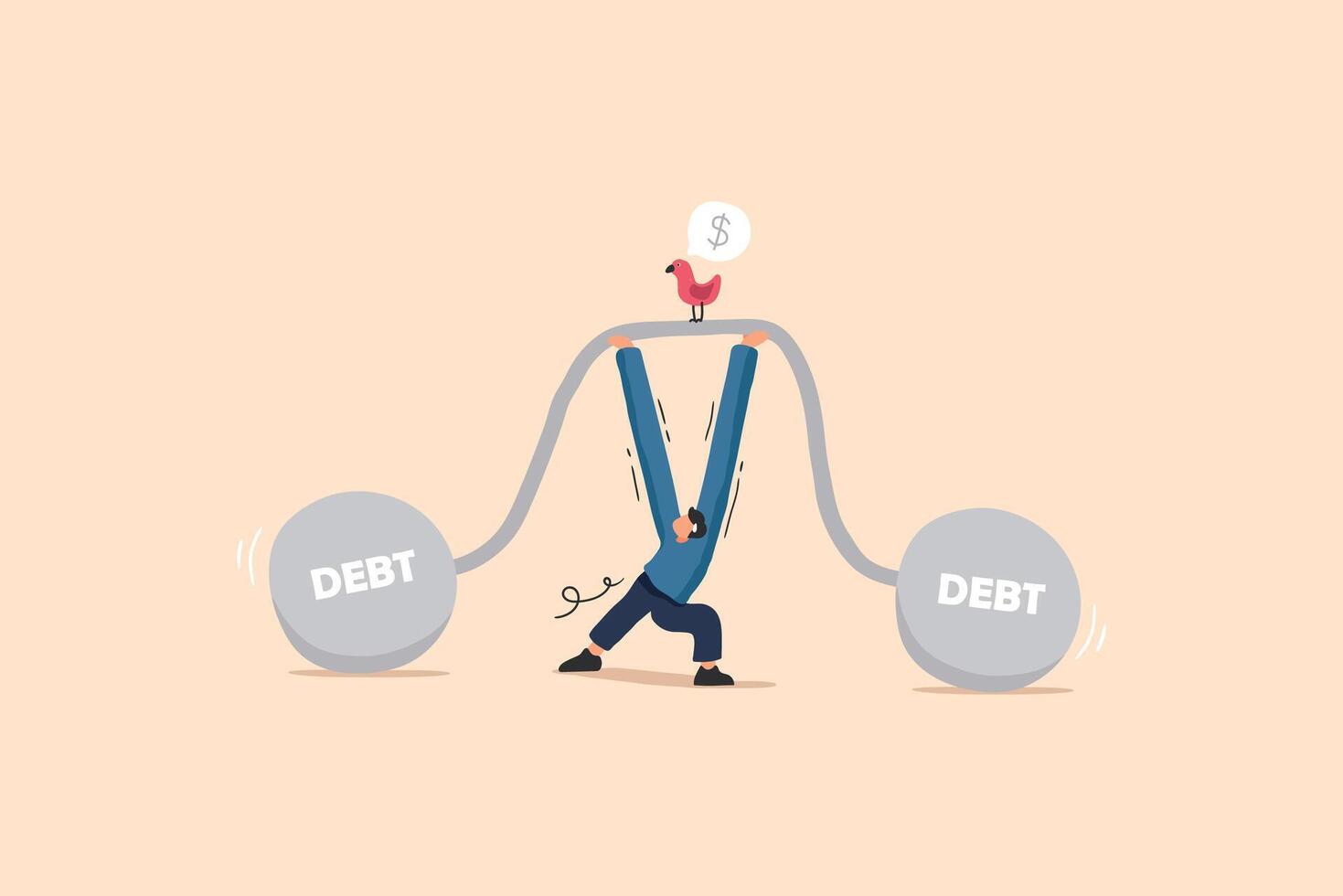Financial Burden and Debt Illustration. A Man Struggles to Lift a Heavy Ball Representing Overwhelming Debt. vector