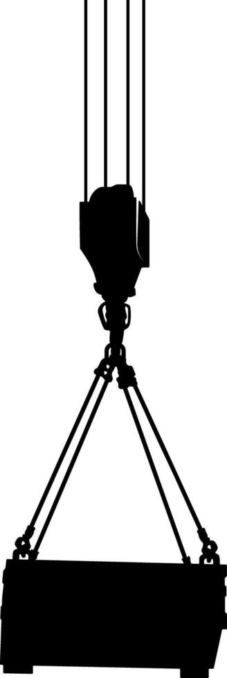 black silhouette of a load hanging on the ropes of a construction crane without background vector