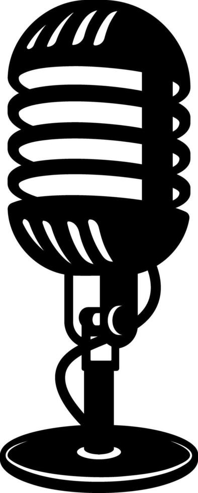 black silhouette of retro microphone without background vector