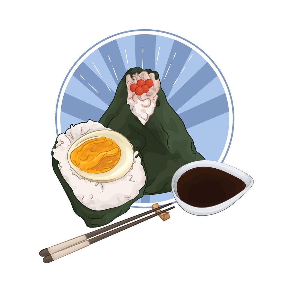 egg onigiri and salmon onigiri illustration vector