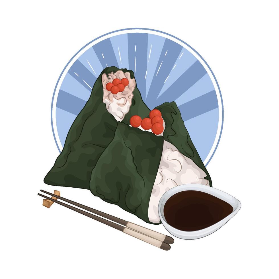 soy sauce with onigiri illustration vector