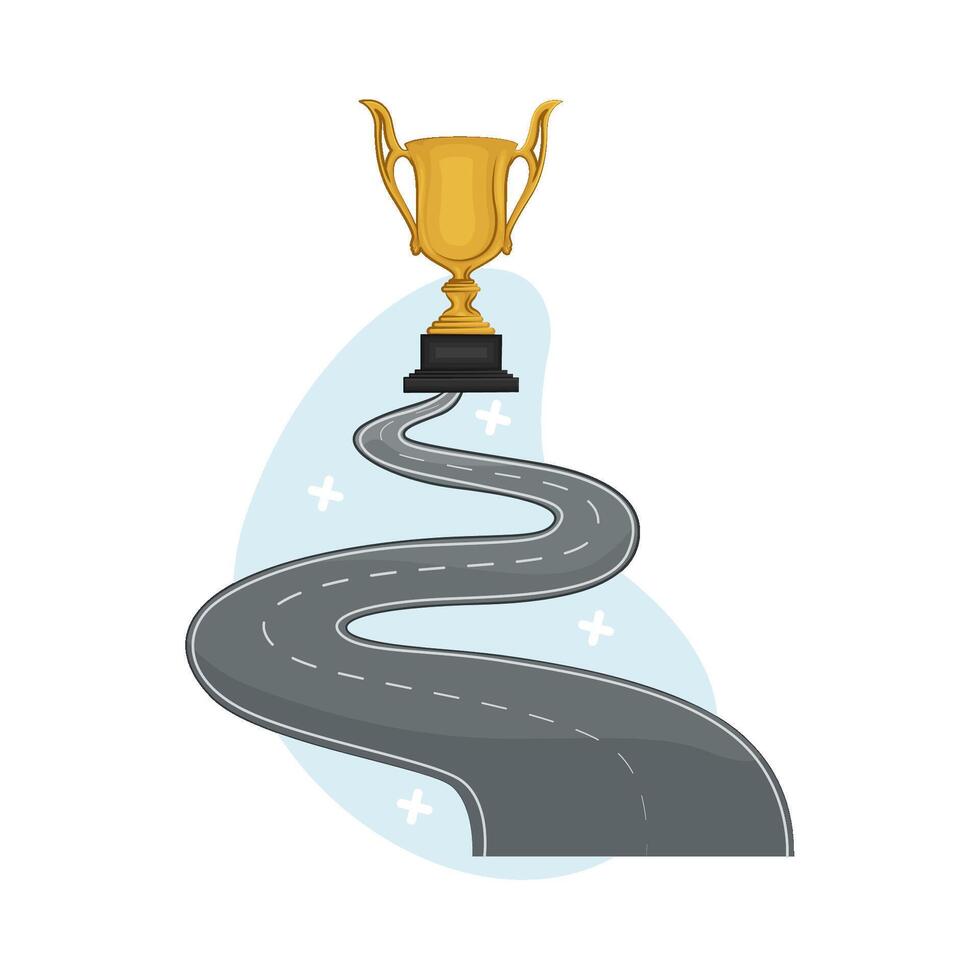 illustration of winding road with a trophy in front of it vector