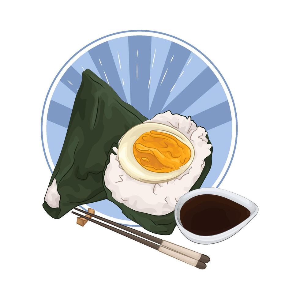 soy sauce with egg onigiri vector