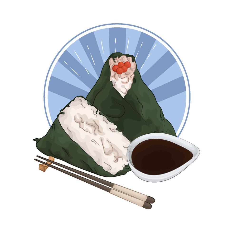 illustration of soy sauce with onigiri vector