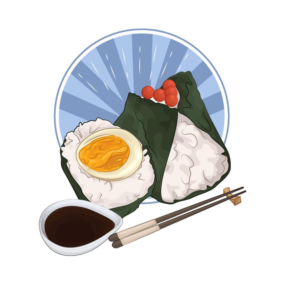 egg onigiri and salmon onigiri vector