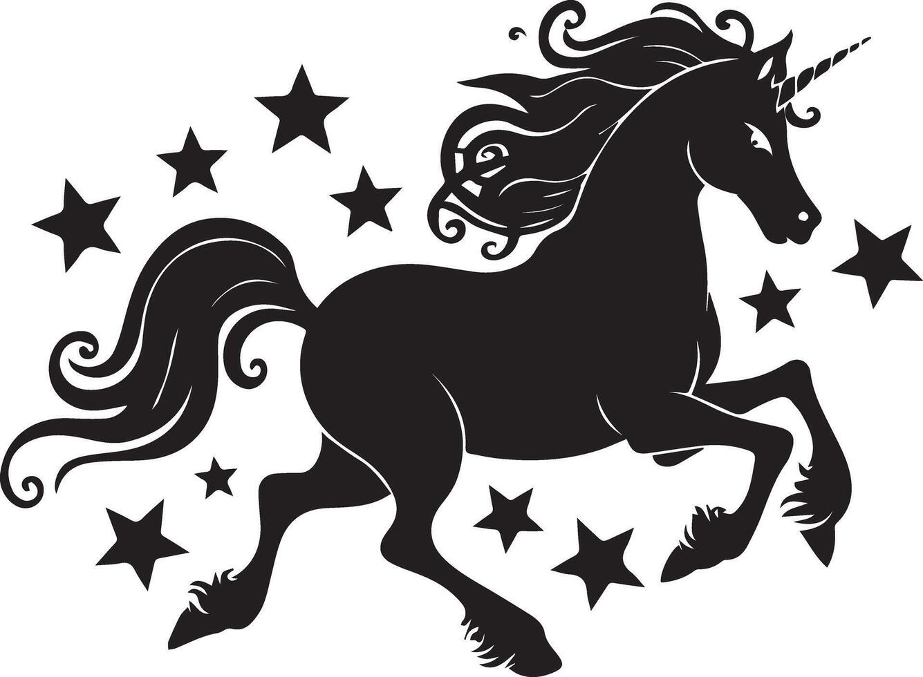 silhouette unicorn black and white illlustration vector