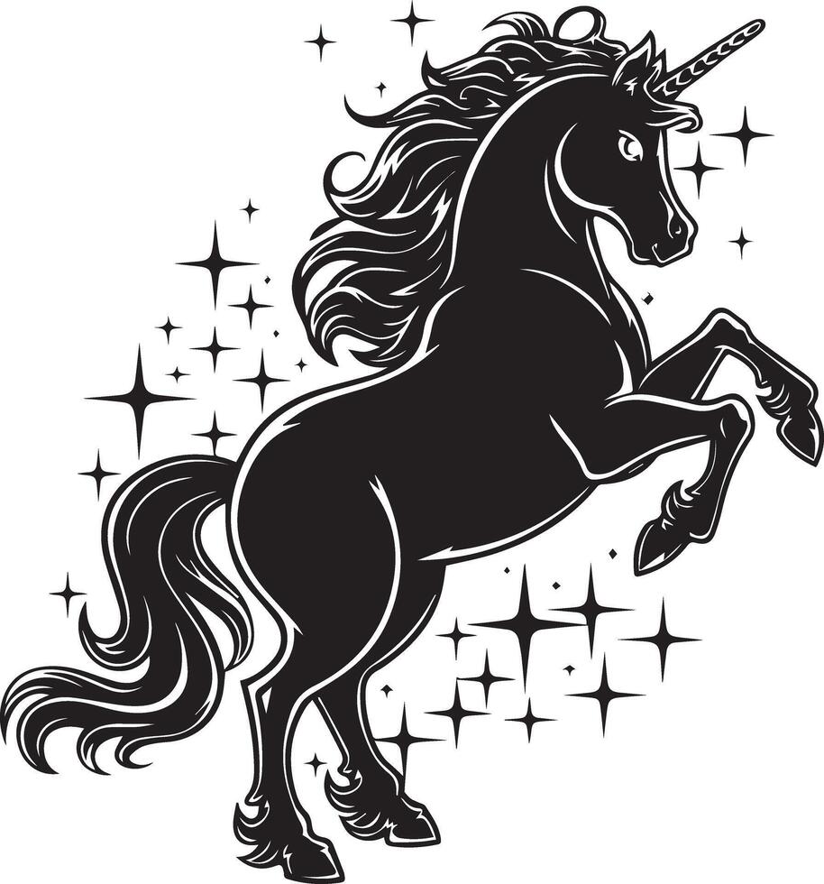 Elegant Unicorn Outline with Floral Elements vector