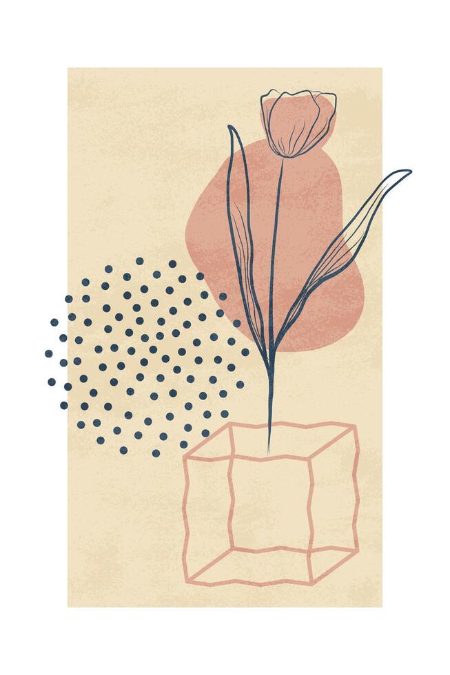 A drawing of a flower in a vase with dots vector
