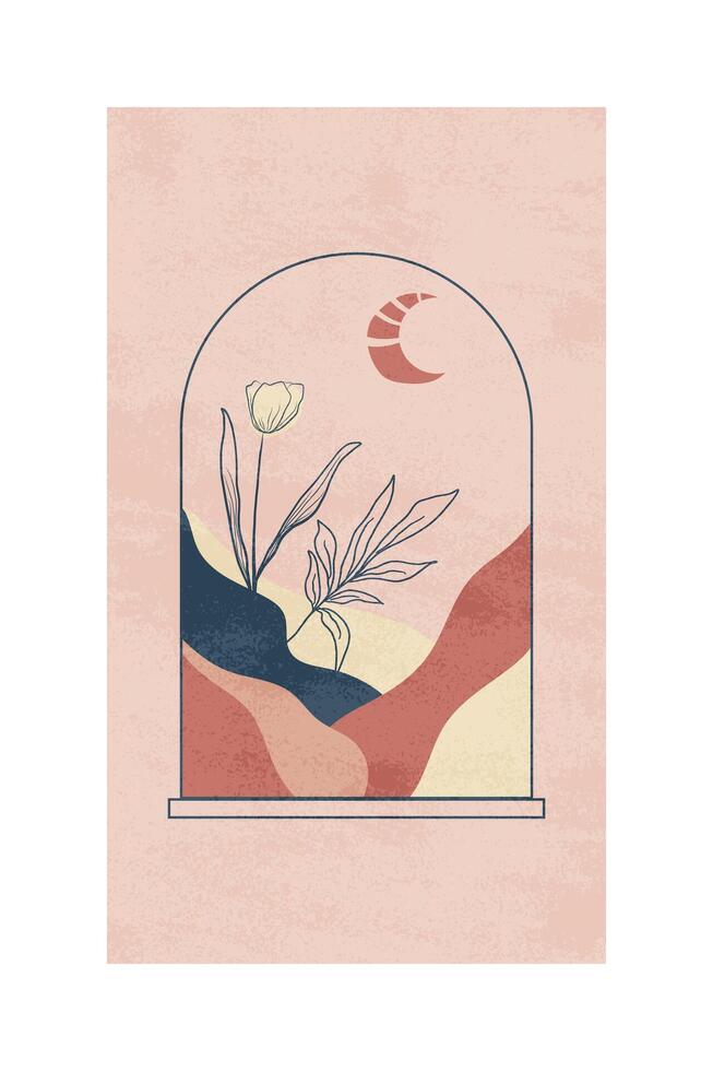 A pink and blue poster with a flower in a glass dome vector