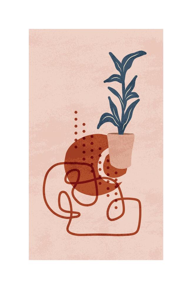 A drawing of a plant in a pot with a plant on top vector