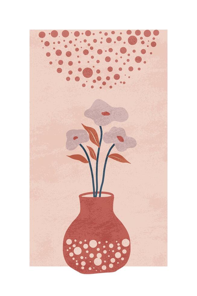 A pink vase with flowers and bubbles vector
