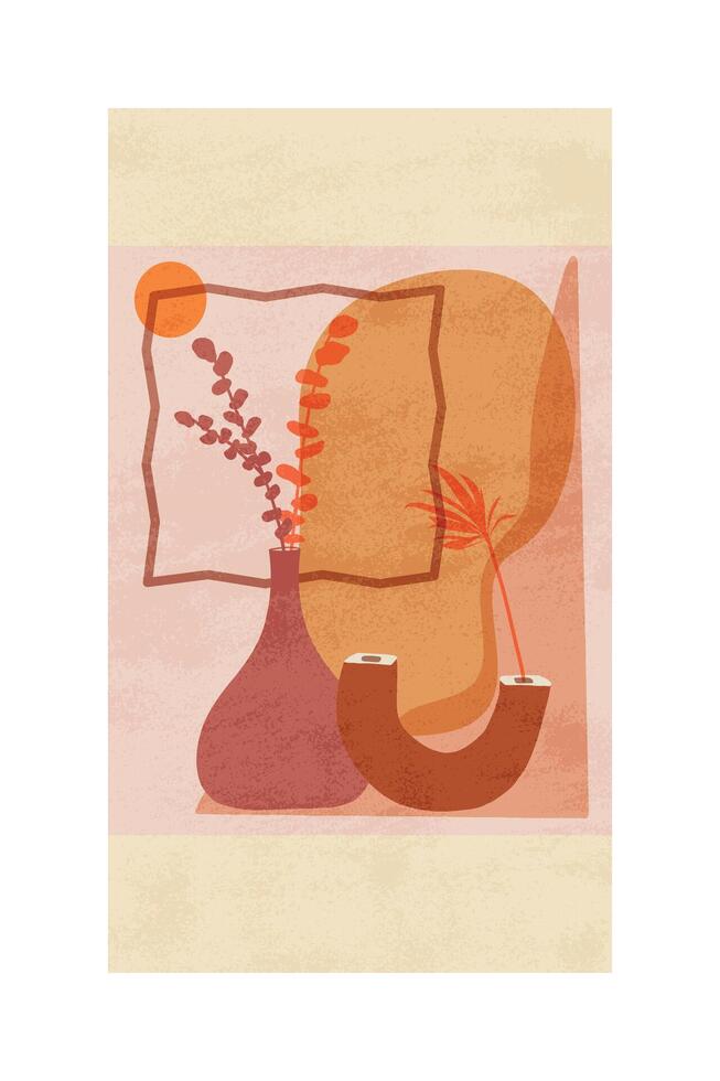 A painting of a vase with flowers and a coconut vector