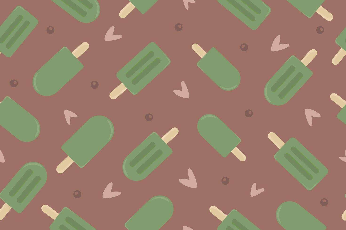 Matcha ice cream seamless pattern on mocha mousse background. vector