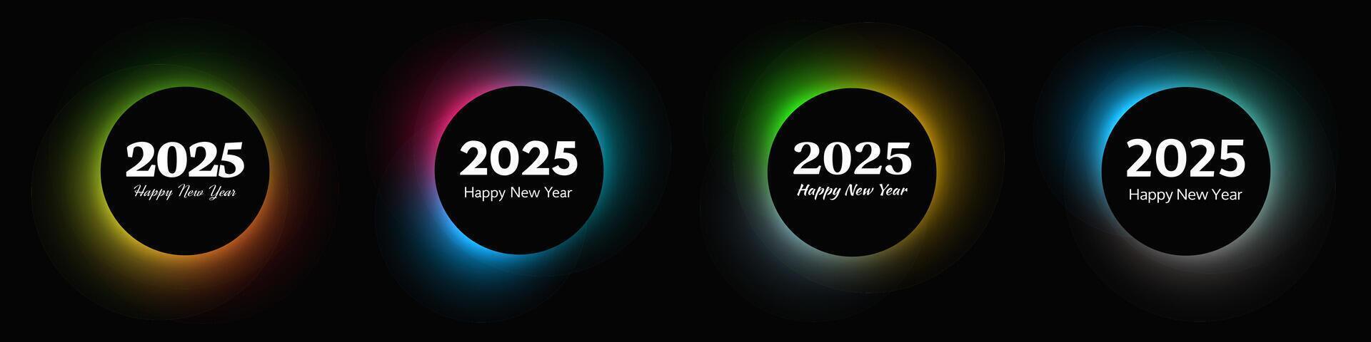 Happy new year 2025 inscription in circle light frame vector