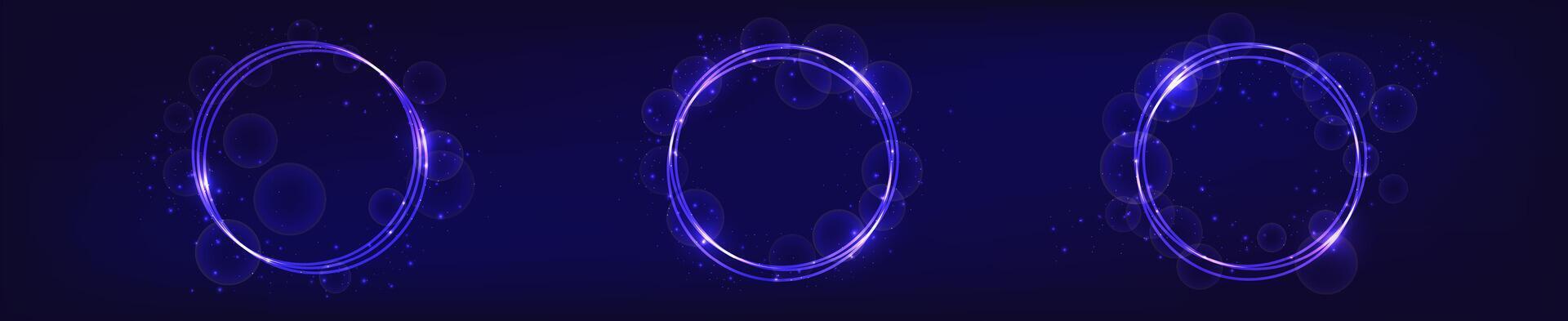 Neon round frame with shining effects and sparkles vector
