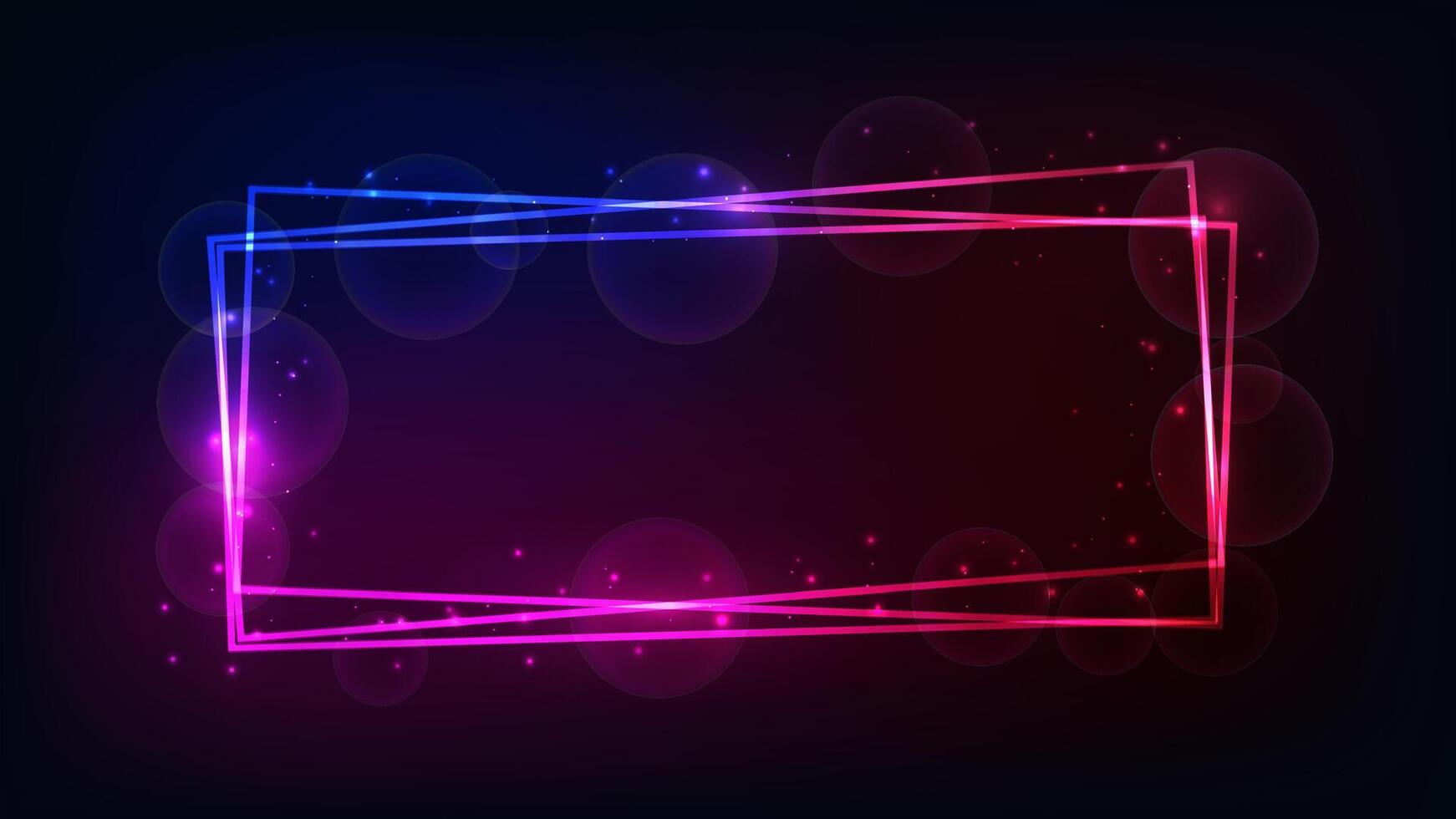 Neon rectangular frame with shining effects and sparkles vector