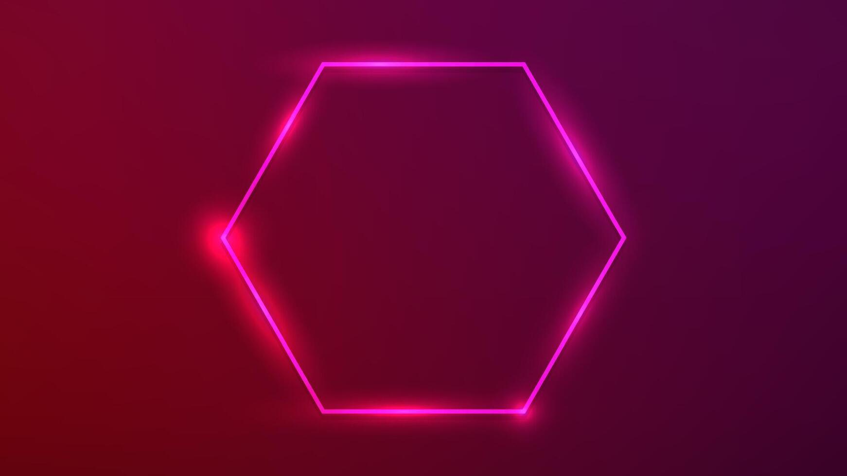 Neon hexagon frame with shining effects vector