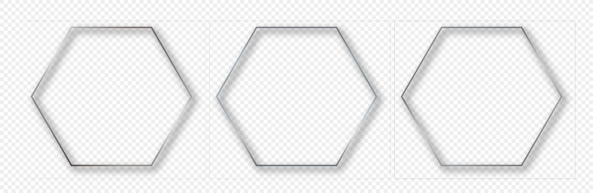 Silver glowing hexagon frame vector