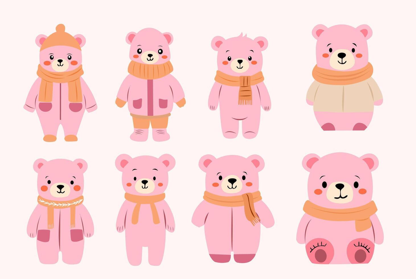 set of cute bear at winter season vector