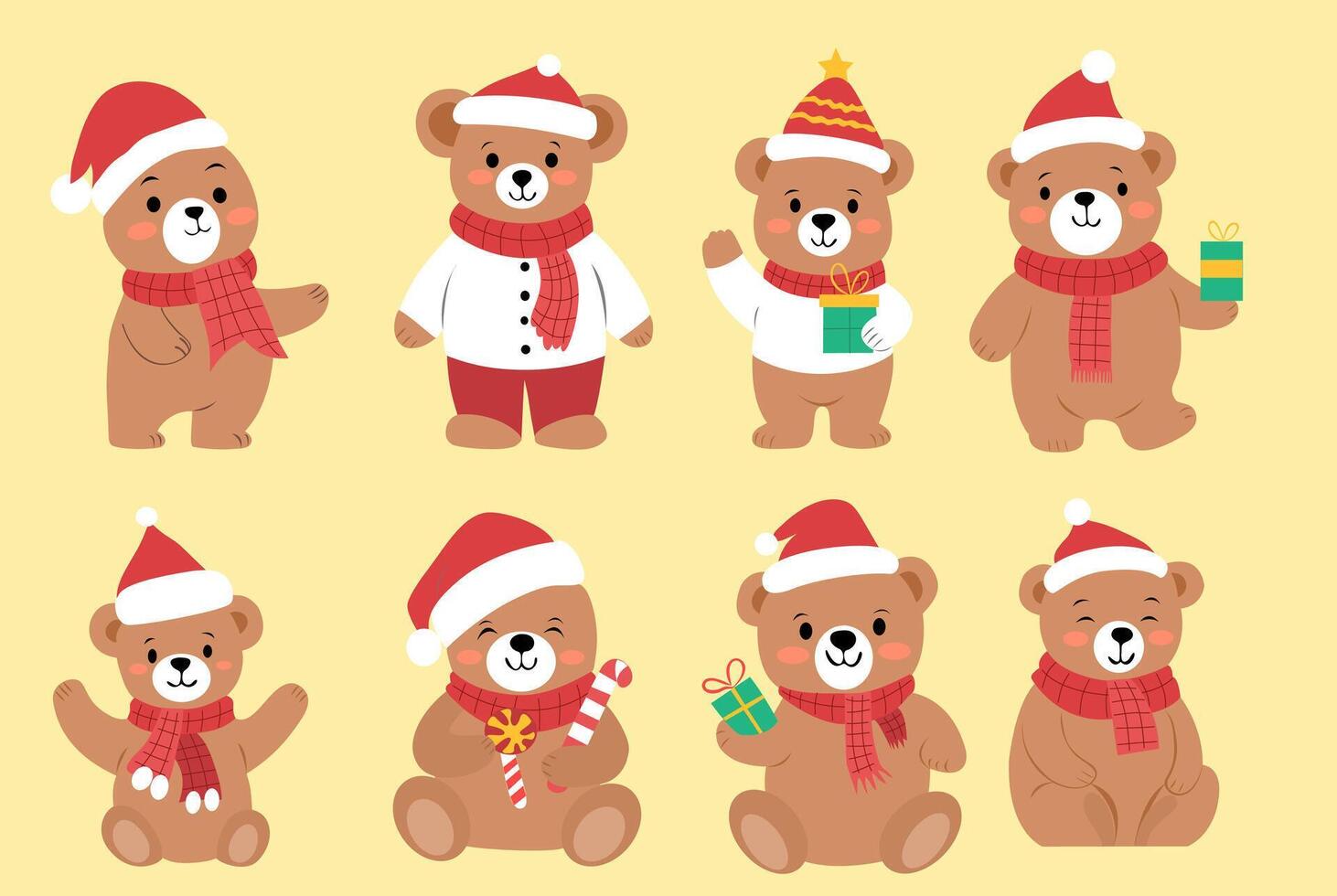 set of cute bear at christmas season vector