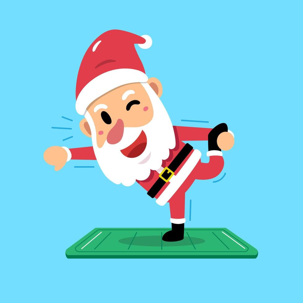 Cartoon character Santa Claus exercising on yoga mat vector