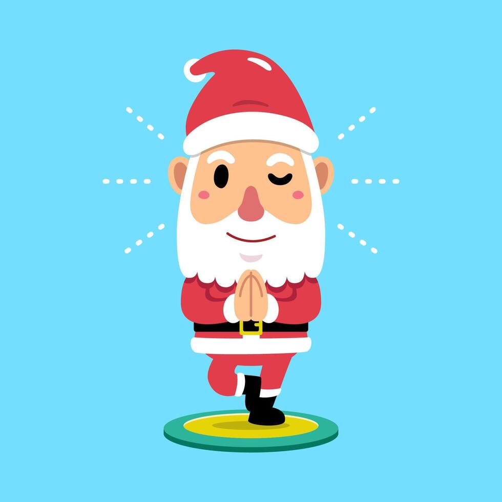 Cartoon character Santa Claus doing yoga on exercise mat vector