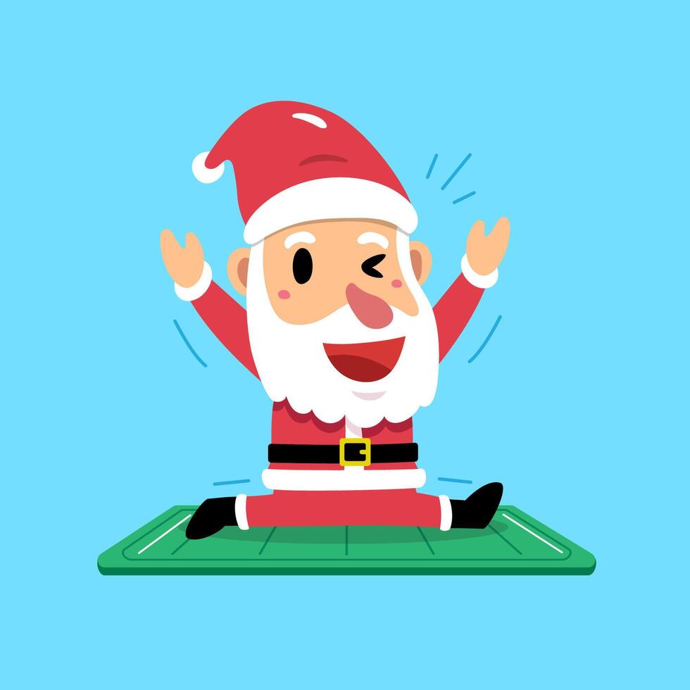 Cartoon character happy Santa Claus exercising on yoga mat vector