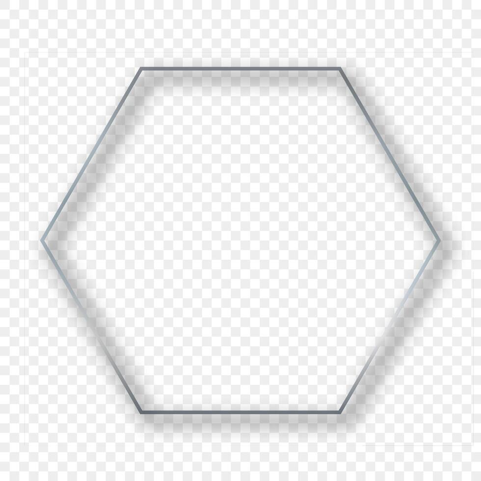 Silver glowing hexagon frame with shadow vector