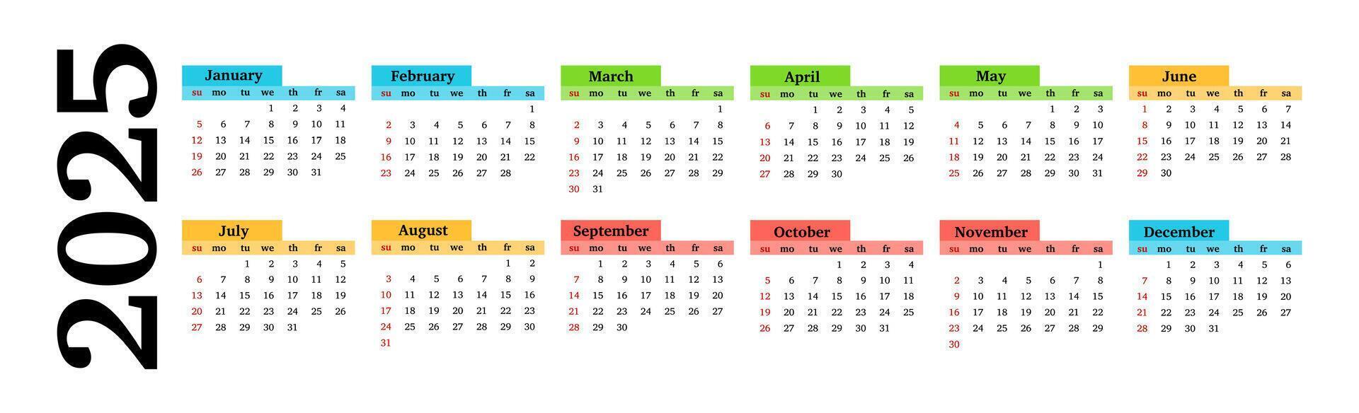 Calendar for 2025 isolated on a white background vector