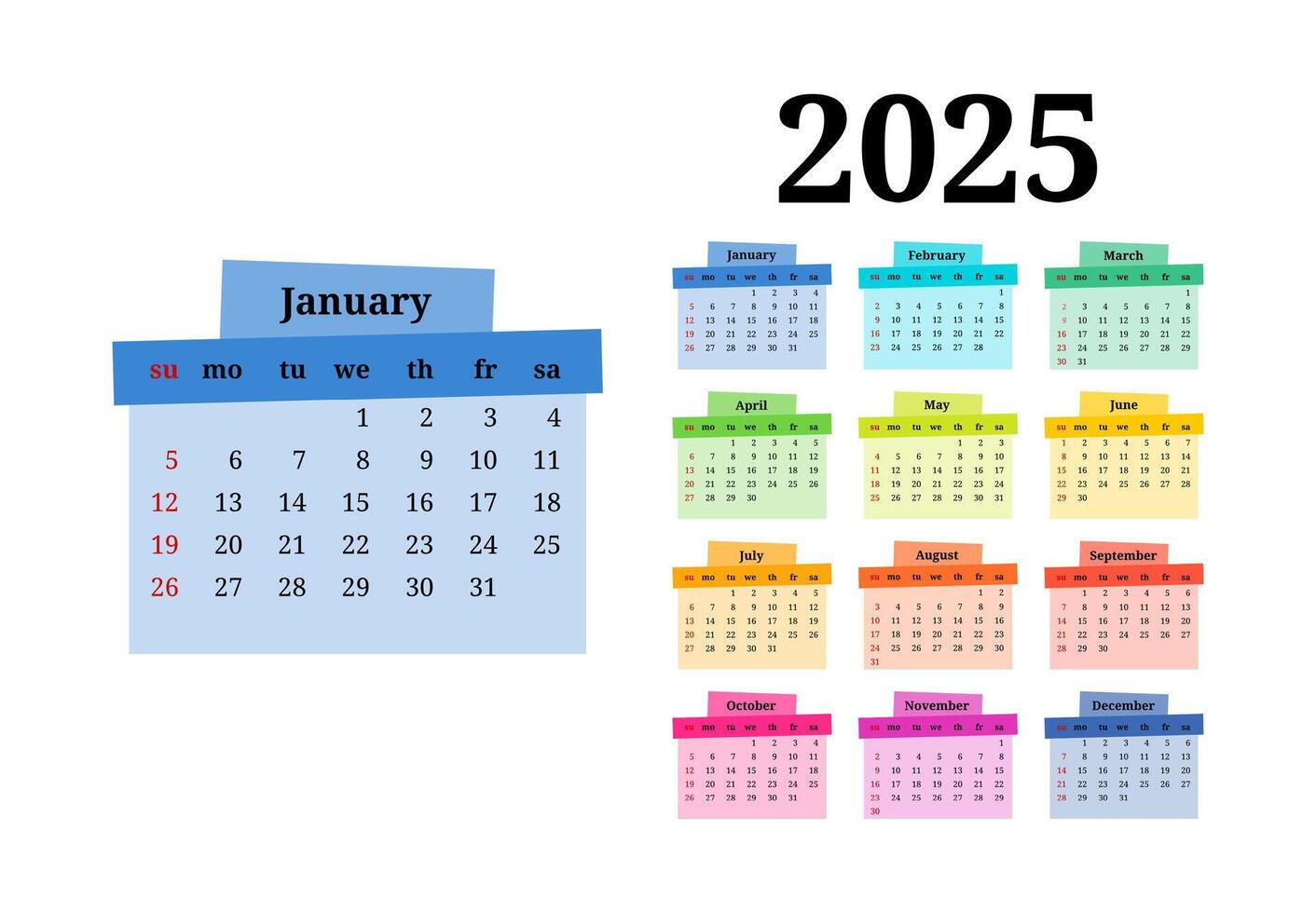 Calendar for 2025 isolated on a white background vector