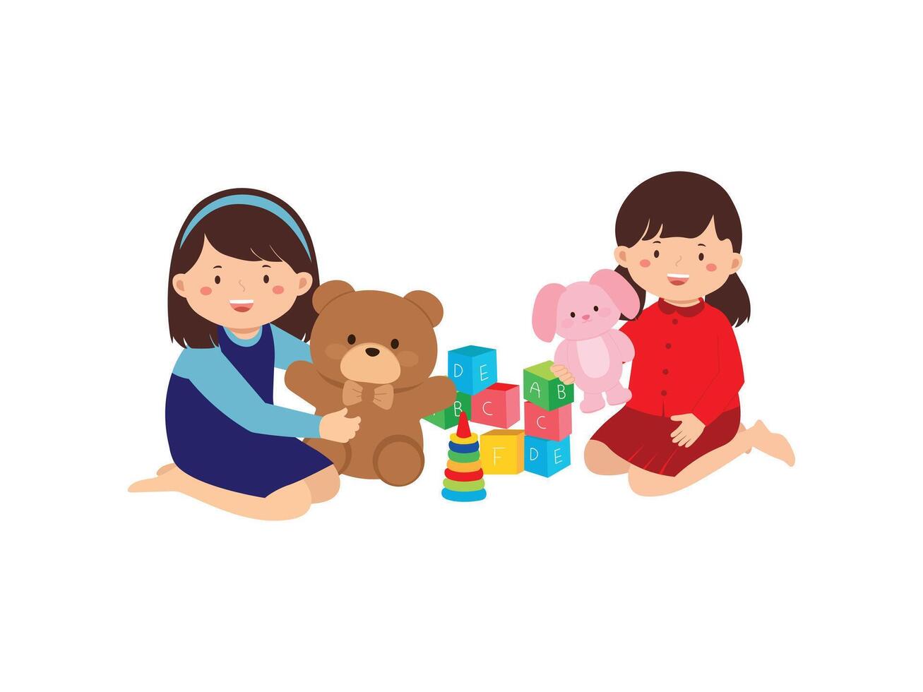 Children Playing with Toys and Dolls vector