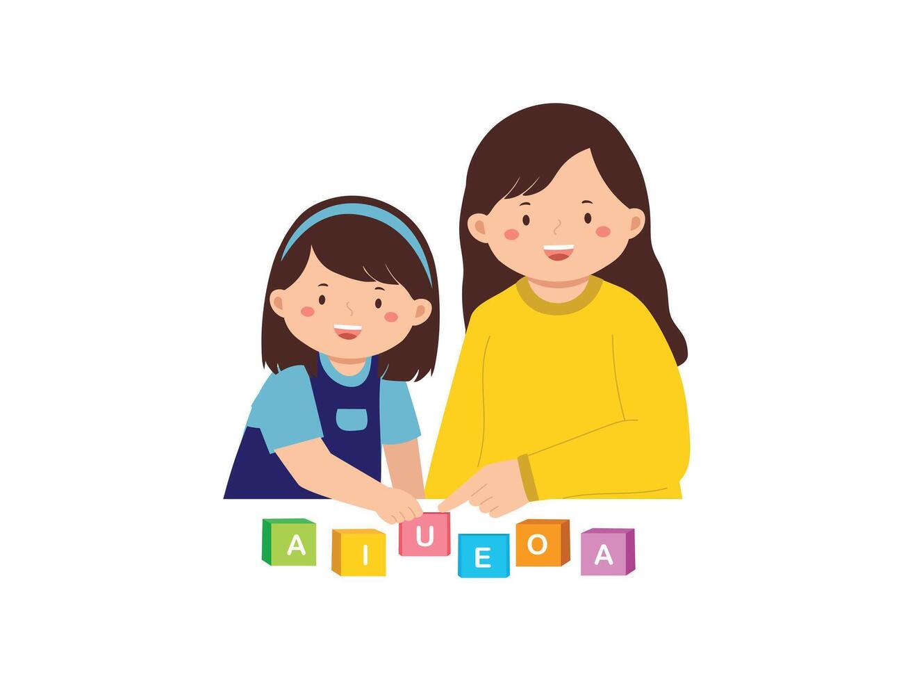 Illustration of child and adult learning together vector