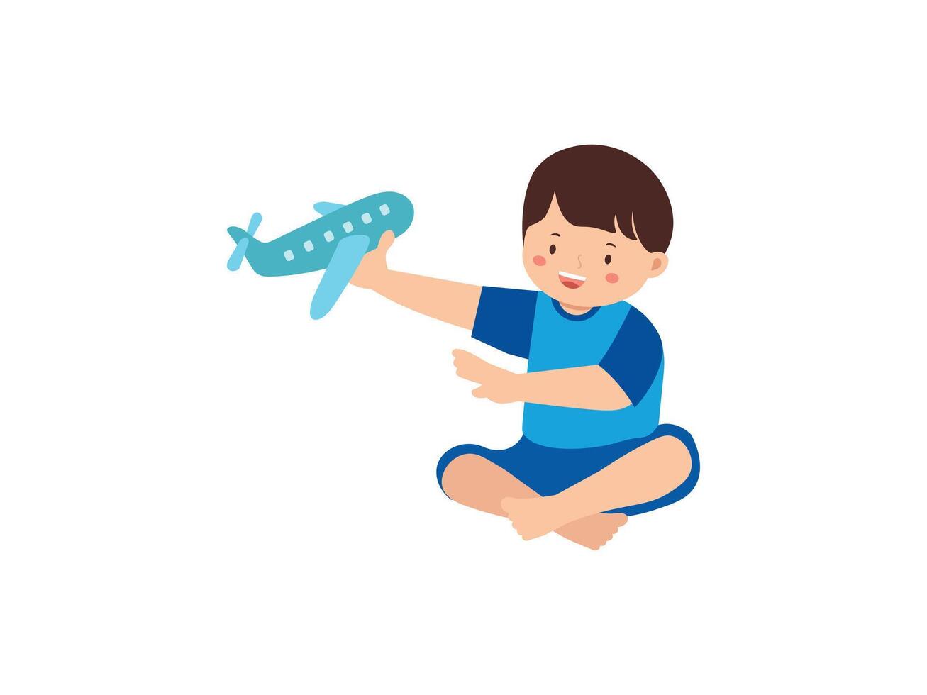 Happy Boy Playing with Toy Airplane vector
