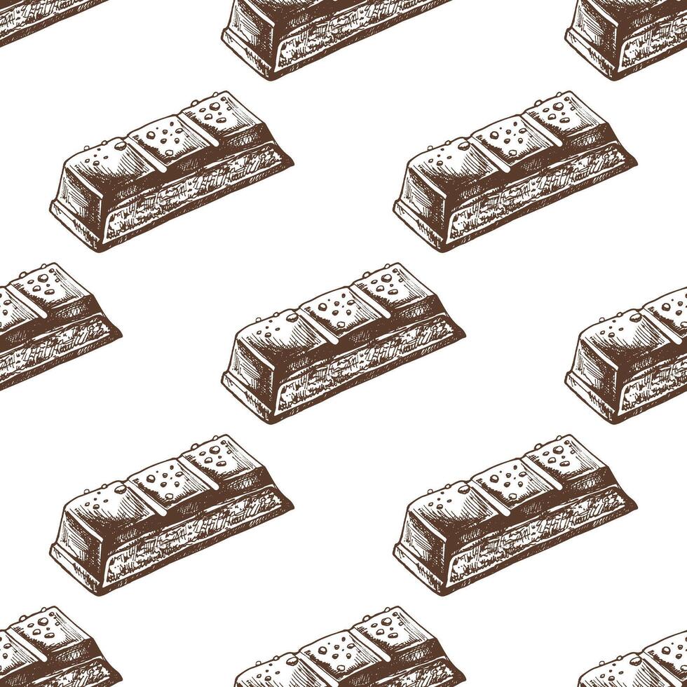 Seamless pattern of chocolate bar sketch on white background vector