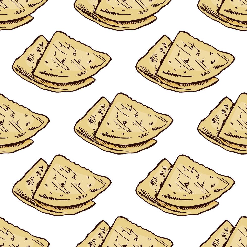 Vintage ink illustration of quesadilla in seamless pattern, Latin American food vector