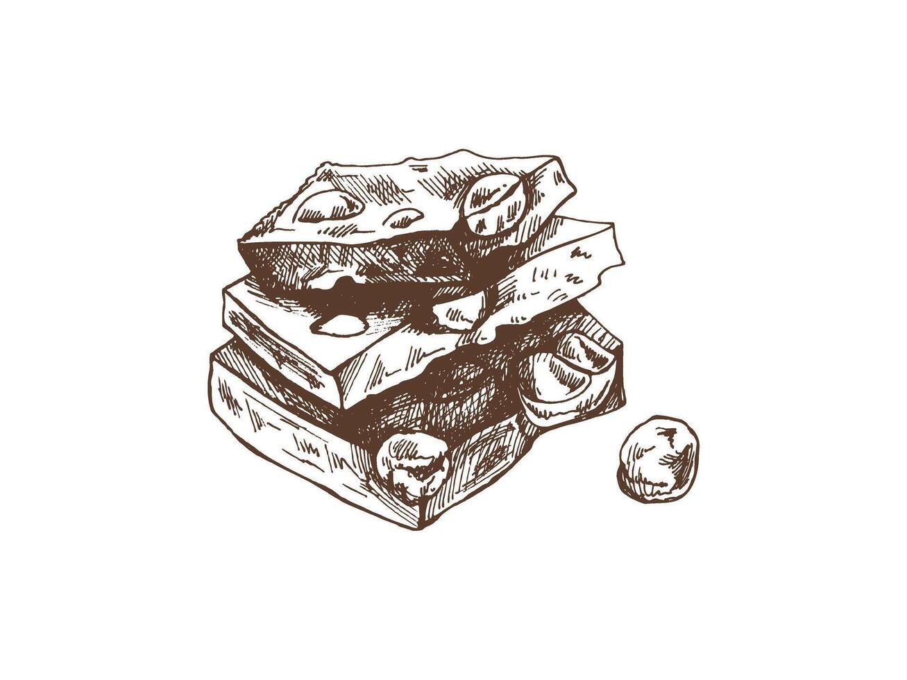 Stack of handmade chocolate pieces with nuts vintage style vector