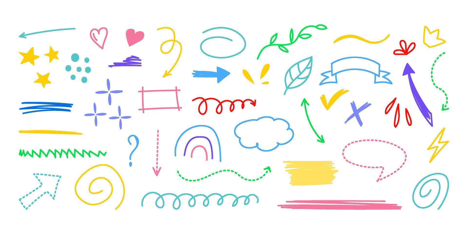 Hand-drawn colorful doodle elements on white background vector