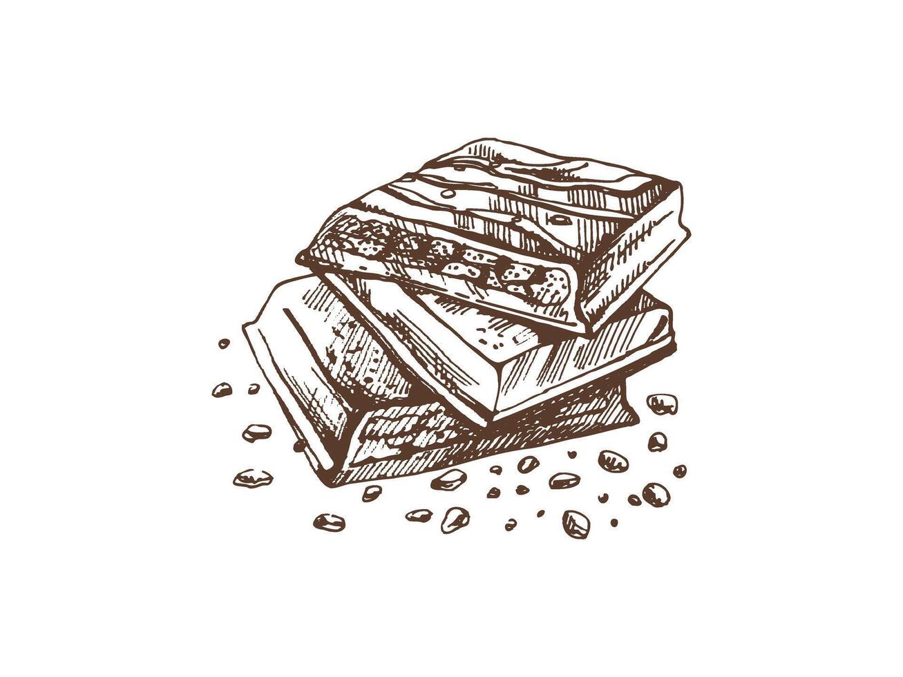 Stack of chocolate bars with crumbs in sketch style vector