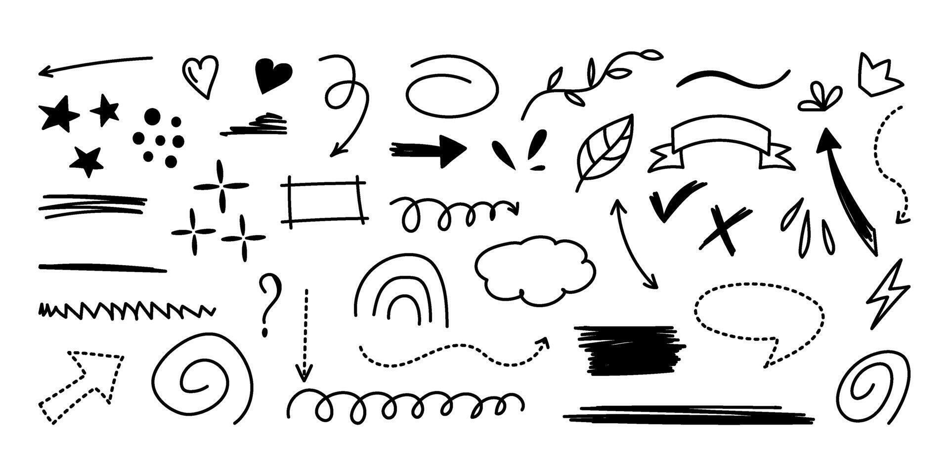 Hand-drawn black doodle elements on white background vector
