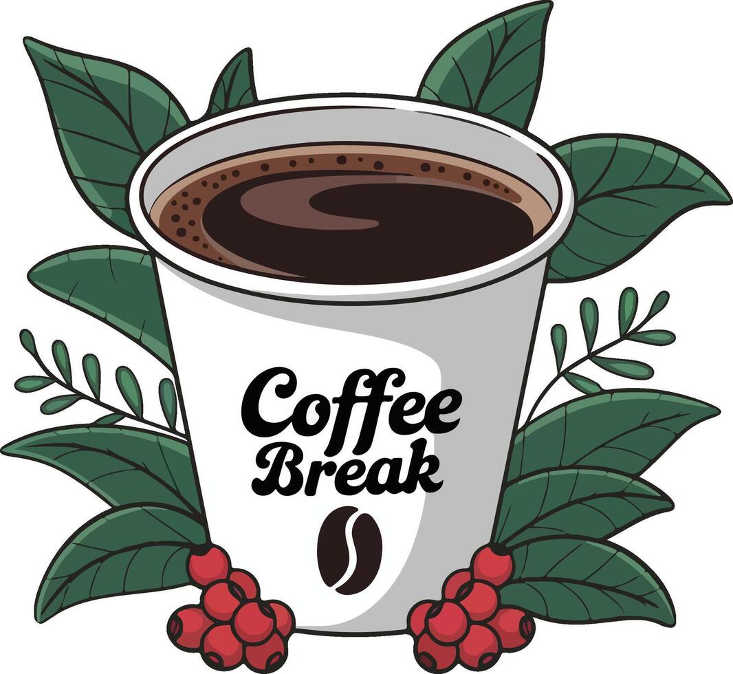 A cup of coffee with the words coffee break vector