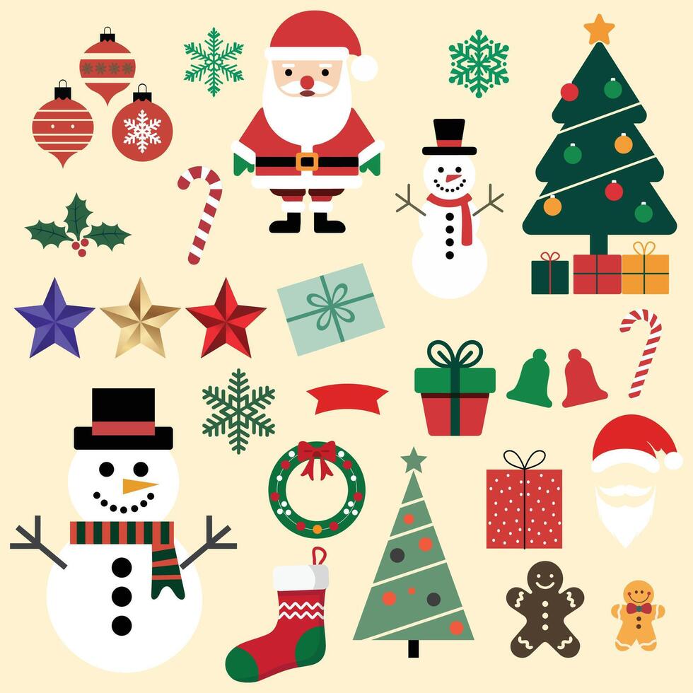 Collection of Christmas decoration elements flat icons vector