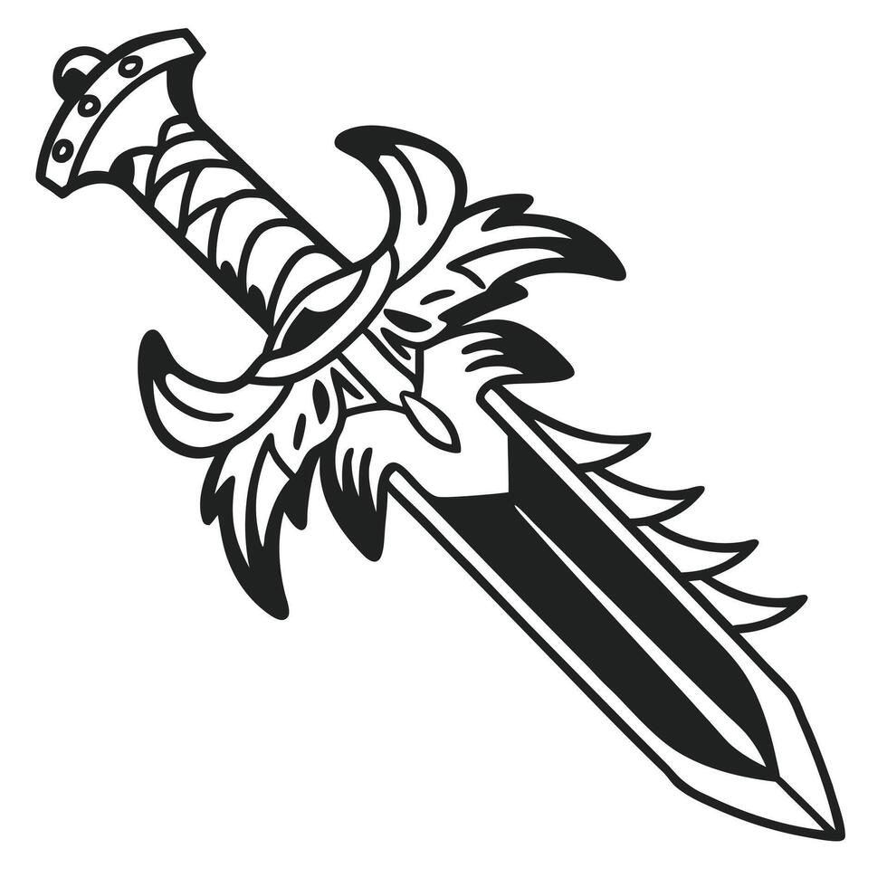 Retro Vintage Comic-Style Icon Dragon-Shaped Sword Illustration vector