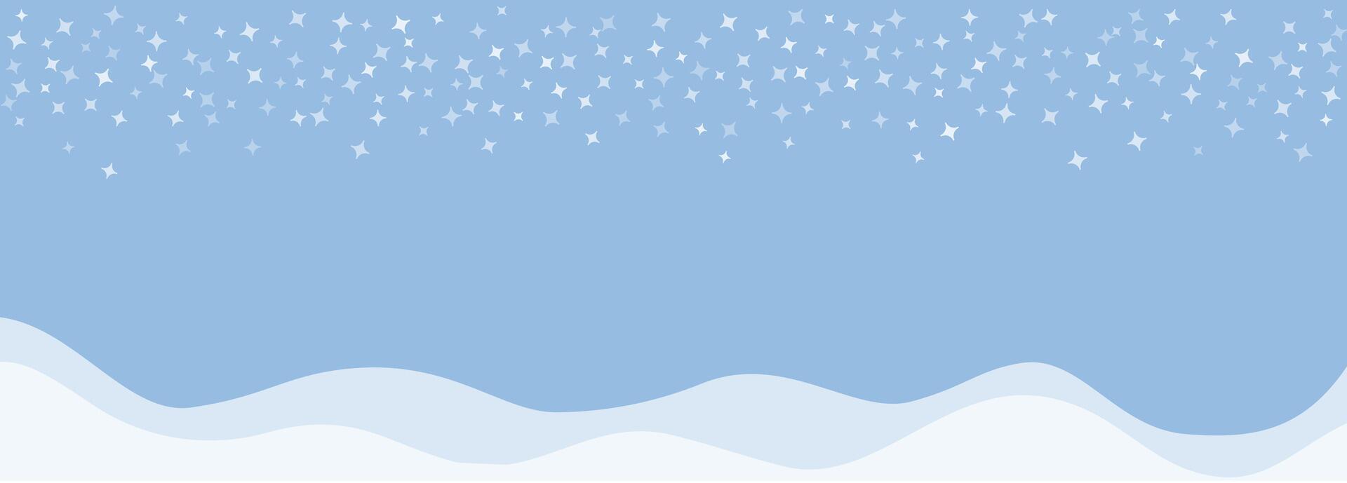 dark blue background with stars and snowdrifts. Sparse snowfall Christmas background. Mystical Symmetrical frame with rhombuses with copy space. vector