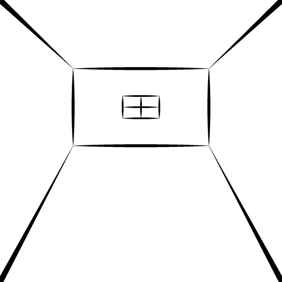 Drawing room with window in perspective, 3d room simple lines vector