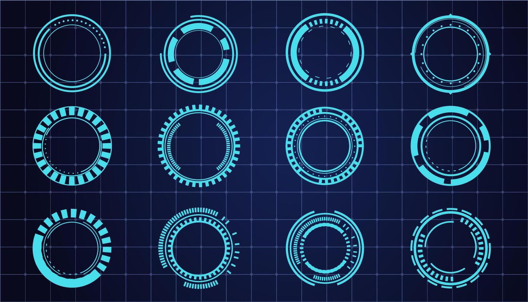 Hud aim pointer optical target, Futuristic focus range indicators, laser crosshair collimator sight. Measurement sniper for sniper gun. Game interface design ui element vector